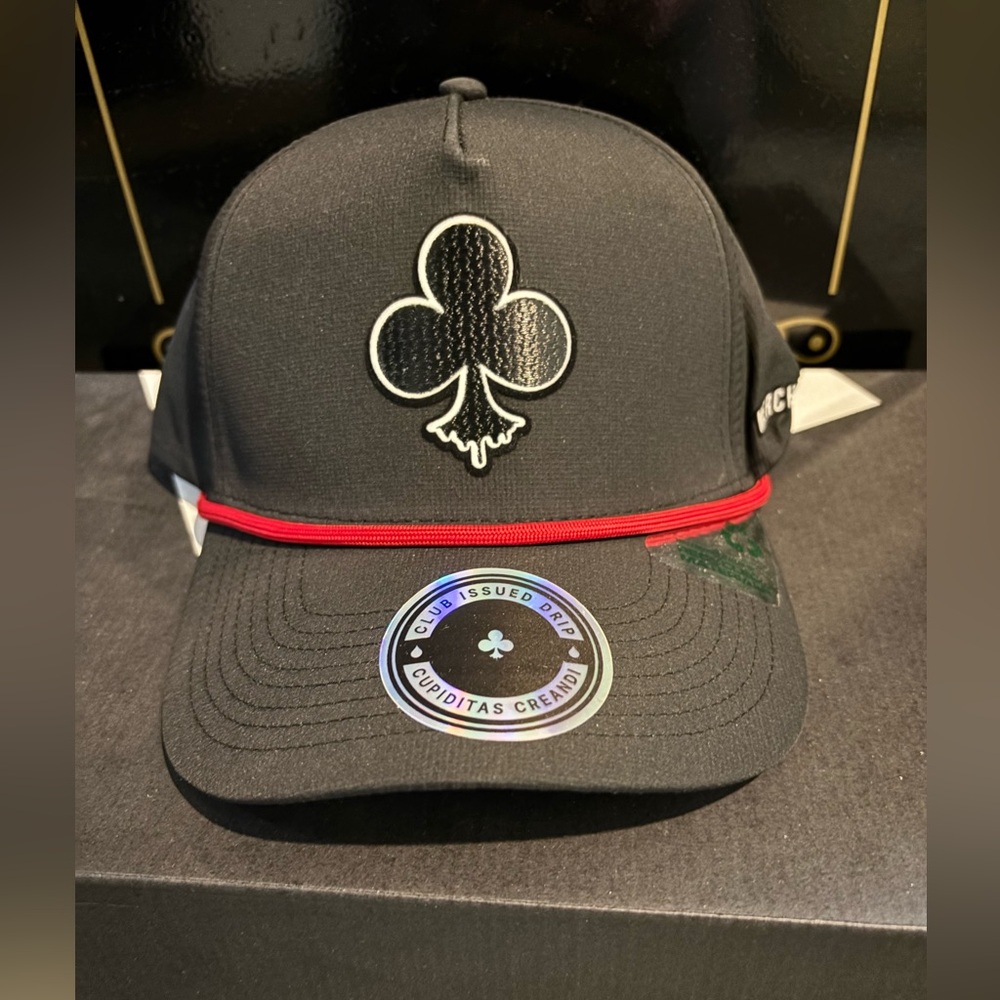 Black Dripping Club-Logo Baseball Cap with Red Trim
